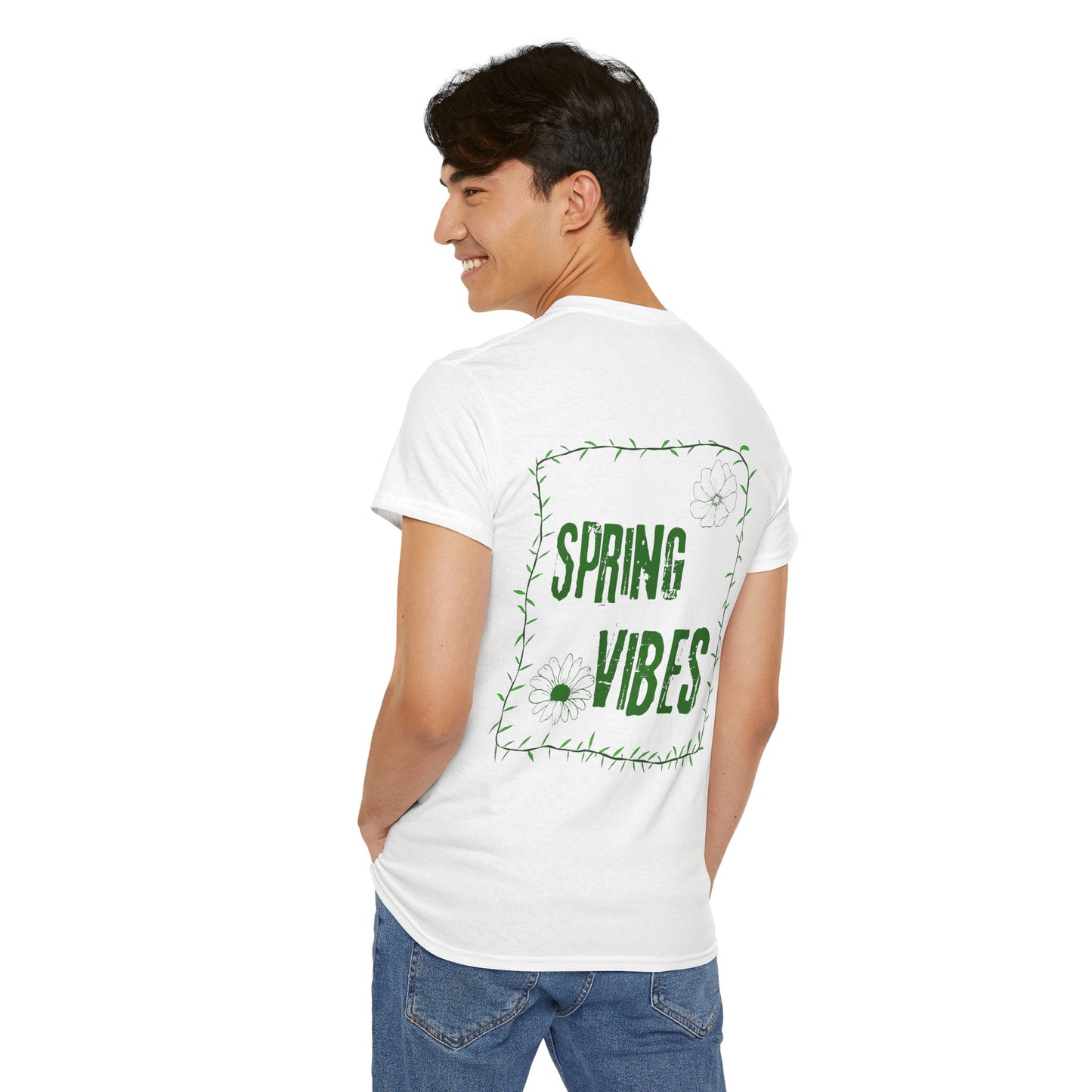 Spring Vibes T-Shirt — Green Floral Graphic Tee